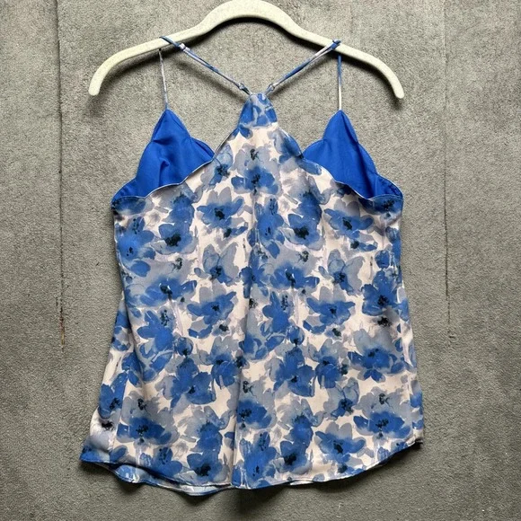 J.Crew Blue Floral Scalloped Cami Women's Size 4 Sleeveless Summer Top Shirt - Picture 7 of 8